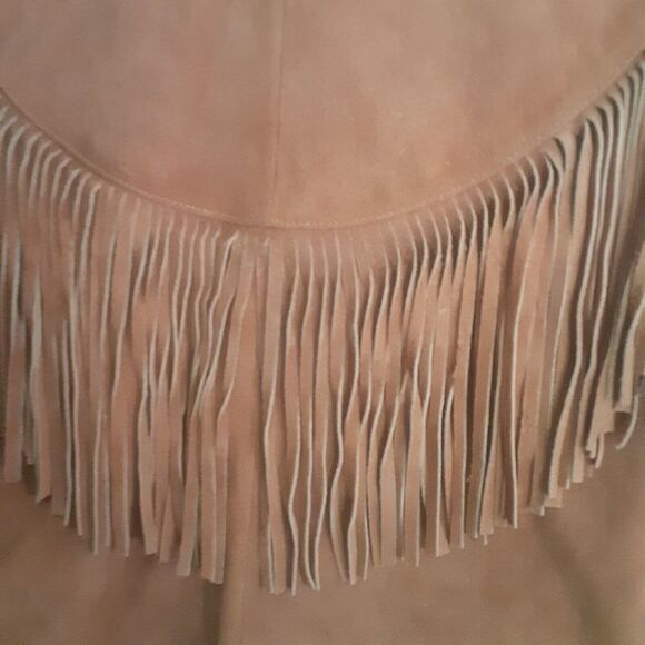 Vintage Handcrafted Mexican Leather Fringe Midriff Jacket L Snap Button NOTE - Picture 3 of 10